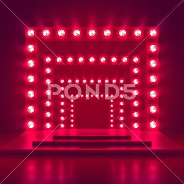 Retro show stage with light frame decoration. Game winner casino vector Stock Illustration