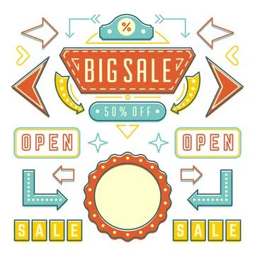 Retro Showtime Sign Design Elements Set Stock Illustration