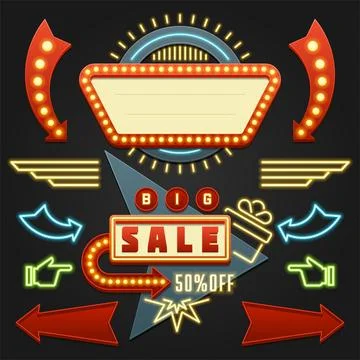Retro Showtime Signs Design Elements Set Stock Illustration
