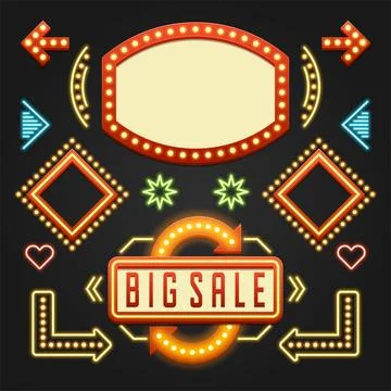 Retro Showtime Signs Design Elements Set Stock Illustration