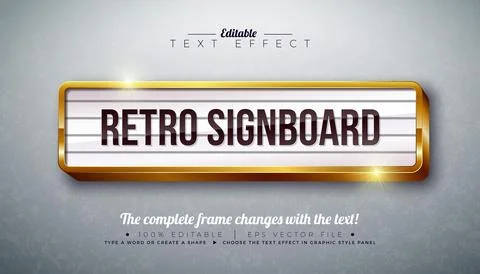 Retro Signboard 3D Text Effect Design Editable and Scalable Vector Graphic Style Illustrazione stock