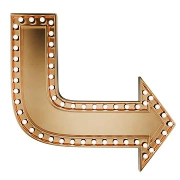 Retro signboard corner pointer, corner arrow. Gold advertising sign with li.. Stock Illustration