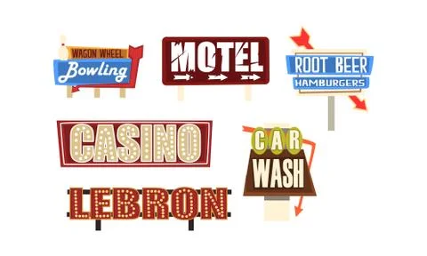Retro Signs and Pointers Collection, Vintage Billboards, Signboards, Light Stock Illustration