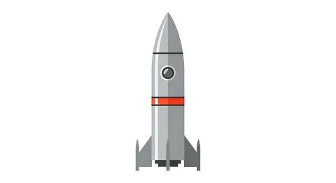 Retro silver rocket ship with red stripe and window isolated on white backg.. Stock Illustration