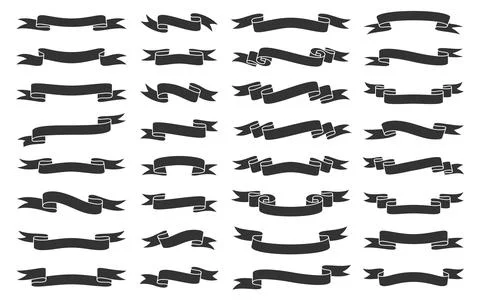 Retro simple ribbon black flat banner frame set Stock Illustration