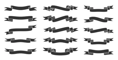 Retro simple ribbon black flat banner frame set Stock Illustration