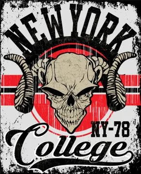 Retro Skull athletic design complete with ram mascot head vector illustration Stock Illustration