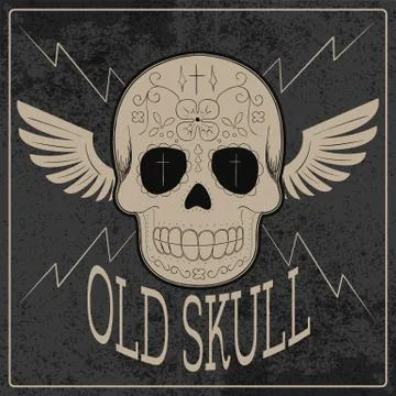 Retro skull with wings Stock Illustration
