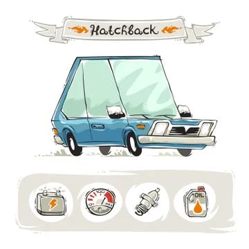 Retro Small Hatchback Set Stock Illustration