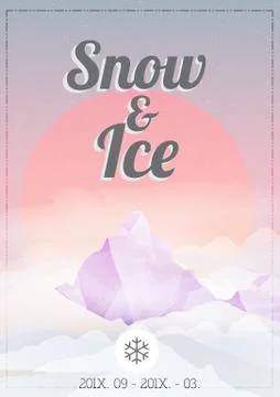 Retro Snowy Mountains in Clouds - Vector Illustration Stock Illustration