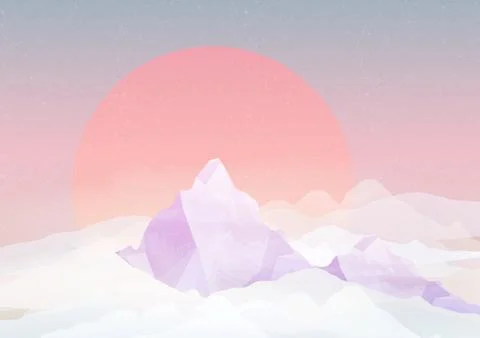 Retro Snowy Mountains in Clouds - Vector Illustration Stock Illustration