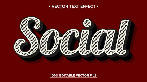 Retro Social Text Effect with Editable Vector on Dark Red Background Illustrazione stock