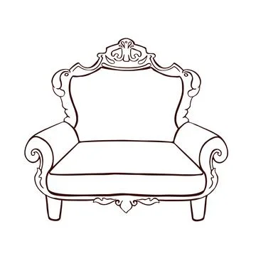 Retro sofa, sofa in stripes contour illustration Stock Illustration