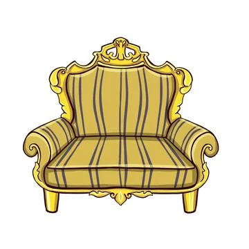 Retro sofa, yellow sofa in stripes illustration Stock Illustration