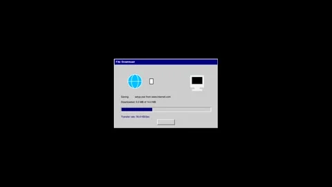 Retro software installation window progressing on computer screen Stock Footage 346470507