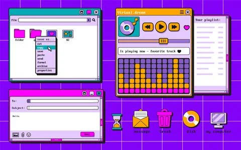 Retro software windows and icons set 스톡 일러스트