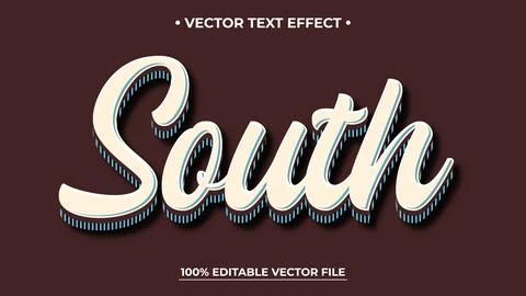 Retro South Text Effect with Blue Accents on Brown Background, Editable Vecto Stock Illustration