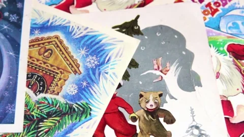 Retro Soviet postal greeting New Years cards Stockbeeldmateriaal 244073845