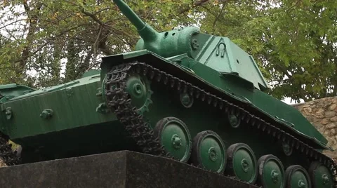 Retro Soviet World War II Tank at a Postament Stock-Footage 65793970