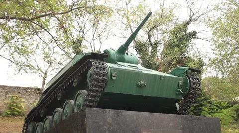 Retro Soviet World War II Tank at a Postament Stock Footage 65793991