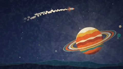 Retro Space Age Poster Planet Orbits Seamless Loop Stock Footage 347011013