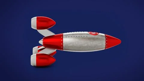 Retro space ocket on blue background. 3D illustration Stock Illustration