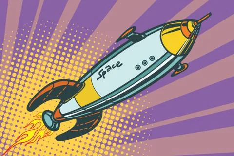 Retro space ship flies up Stock Illustration