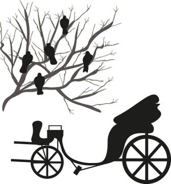 Retro span, tree and birds 库存插图