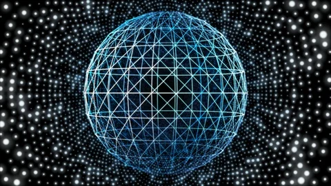 Retro Spin Wireframe Circle Element Rotating On Flickering Start Dot Stock Footage 101388821