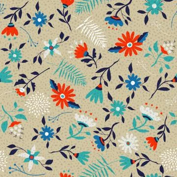 Retro spring flower pattern background art Stock Illustration