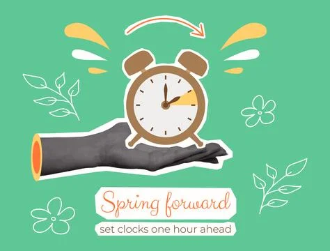 Retro Spring Forward halftone collage banner. Summertime design in y2k revi.. Stock Illustration