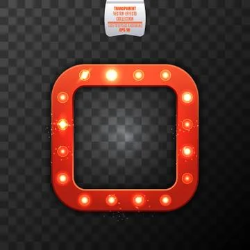 Retro square banner with shining bulb lights in casino vegas style. Vector Stock Illustration