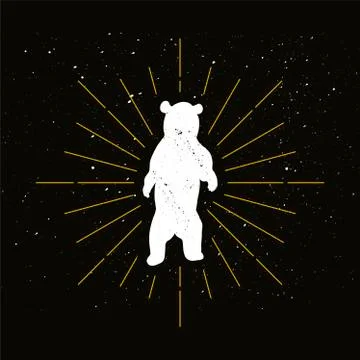 Retro standing bear silhouette logo Stock Illustration