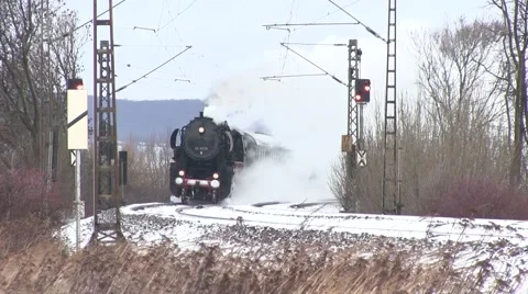 Retro steam train in snow 스톡 동영상 55332575