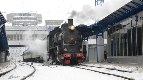 Retro steam train at the station Stock Footage 59003894