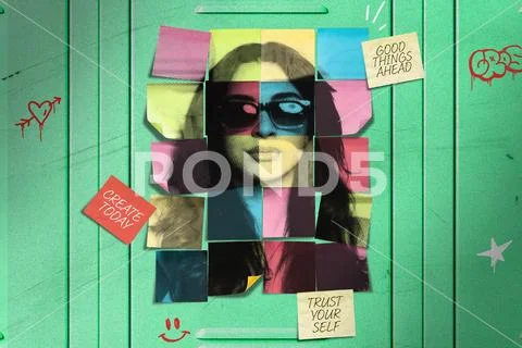 Retro Sticky Notes Collage Photo Template PSD Template