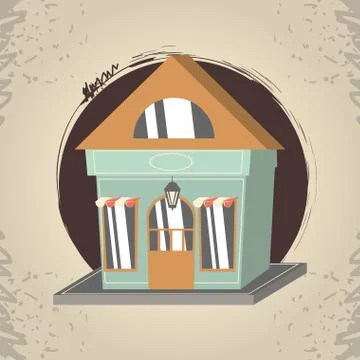 Retro store building front Ilustración de archivo