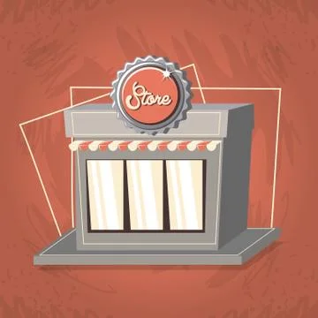 Retro store building front Ilustración de archivo