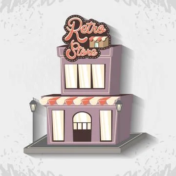 Retro store building front Ilustración de archivo