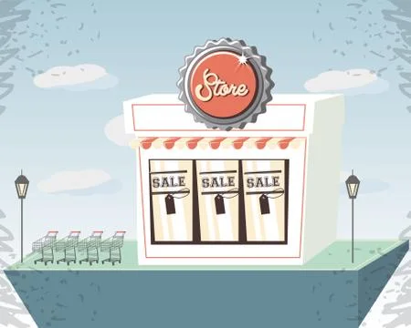 Retro store building front Ilustración de archivo