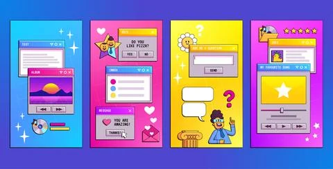 Retro story design template with computer window Stock Illustration