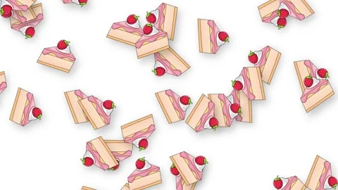 Retro Strawberry Cake Slices Falling on White Background Animation Stock Footage 339988885