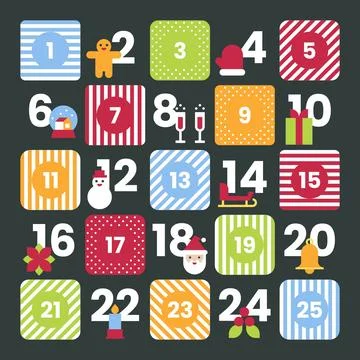 Retro Stripe Pattern Advent Calendar with Fun Christmas Icons and Vibrant F.. イラスト素材