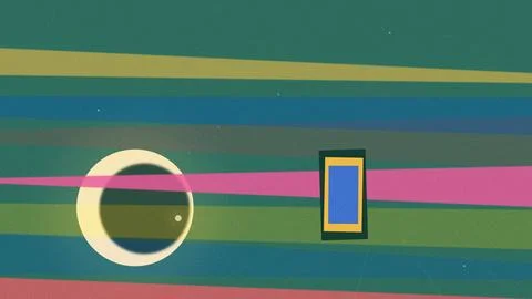 Retro striped abstract background with circle and square shapes in vibrant .. Stock Illustration