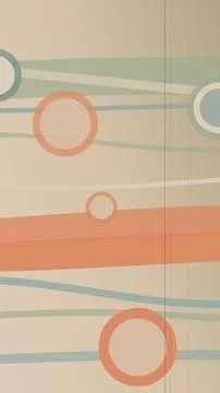 Retro striped abstract background with floating circles in soft beige, cora.. Stock Illustration