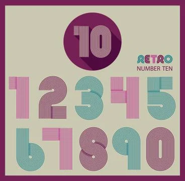Retro stripes funky numbers set Stock Illustration