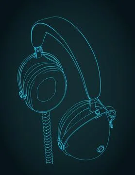 Retro studio headphones stylized technical blueprint 스톡 일러스트
