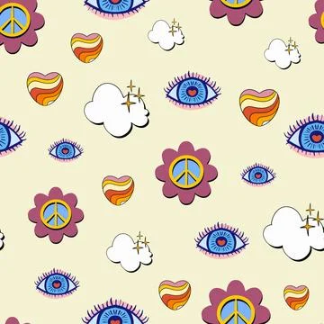 Retro style 1970 vector seamless pattern illustration Stock Illustration