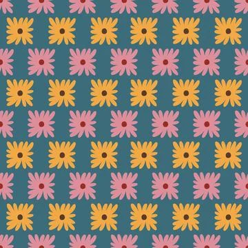 Retro style 70s flower repeat pattern floral vector illustration Stock Illustration
