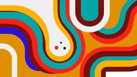 Retro-style abstract wavy lines with a colorful palette line art abstract pat Stock Illustration